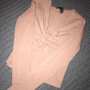 Lace down top, long sleeve